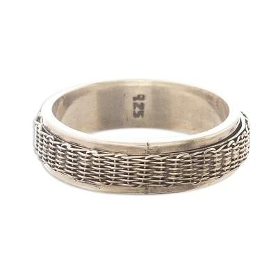 Wicker Basket,'Basketweave Sterling Silver Spinner Ring'