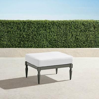 Avery Ottoman with Cushion in Slate Aluminum - Standard, Rain Resort Stripe Cobalt - Frontgate