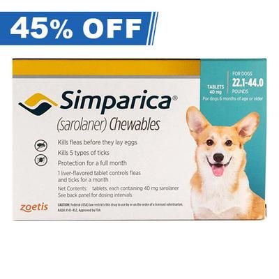 Simparica For Medium Dogs 22 To 44lbs (Blue) 6 Doses