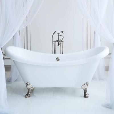 Randolph Morris Florence 63 Inch Acrylic Double Slipper Clawfoot Tub - No Faucet Drillings - Lion Paw Feet RMBP63DS0LPBN