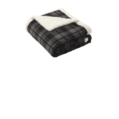Port Authority BP43 Flannel Sherpa Blanket in Black Uneven Plaid size OSFA | Polyester