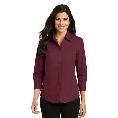 Port Authority L612 Women's 3/4-Sleeve Easy Care Shirt in Burgundy size Large | Cotton/Polyester Blend