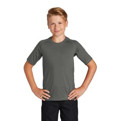 Sport-Tek YST470 Athletic Youth Rashguard Top in Dark Smoke Grey size Small | Polyester/Spandex Blend