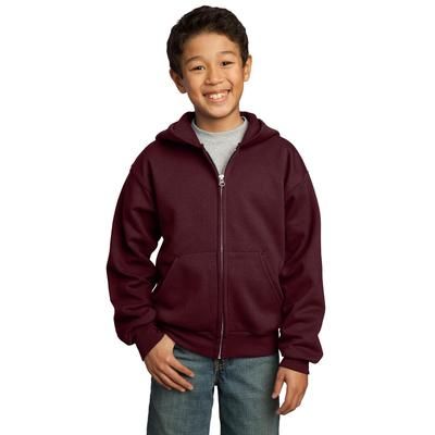 Port & Company PC90YZH Youth Core Fleece Full-Zip Hooded Sweatshirt in Maroon size Large