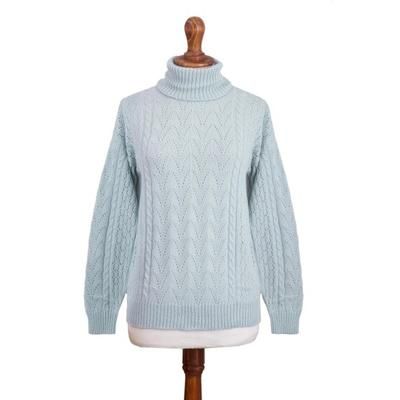 Prestige in Sky Blue,'Soft Knit Baby Alpaca Blend Turtleneck Sweater from Peru'