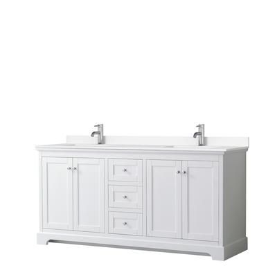 Avery 72 Inch Double Bathroom Vanity in White, White Cultured Marble Countertop, Undermount Square Sinks, No Mirror - Wyndham WCV232372DWHWCUNSMXX