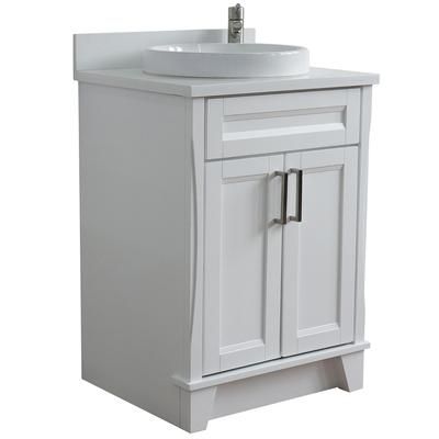 "25" Single sink vanity in White finish with White quartz and round sink - BellaTerra 400700-25-WH-WERD"