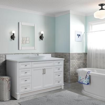 "61" Single sink vanity in White finish and White quartz and round sink - BellaTerra 400700-61S-WH-WERD"