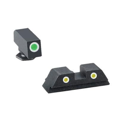 AmeriGlo Pistol Tritium Night Sights Glock 17 19 22 23 24 26 27 33 34 35 37 38 39 Classic Green Front Yellow Rear GL-115