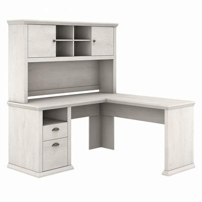 Bush Furniture Yorktown 60W L Shaped Desk with Hutch in Linen White Oak - Bush Furniture YRK001LW