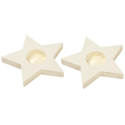 Bougeoir bougie chauffe-plat "étoile" en bois, 15 cm, 2 pièces