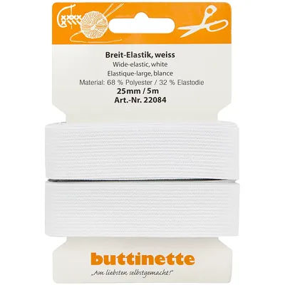 buttinette Ruban élastique "large", blanc, largeur : 25 mm, longueur : 5 m