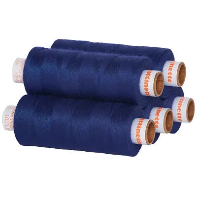 buttinette Fil à coudre universel, grosseur : 100, lot de 5 bobines, bleu royal