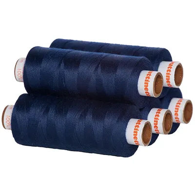 buttinette Fil à coudre universel, grosseur : 100, lot de 5 bobines, bleu marine