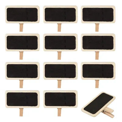 Mini tableaux noirs en bois avec pince, 12 pièces