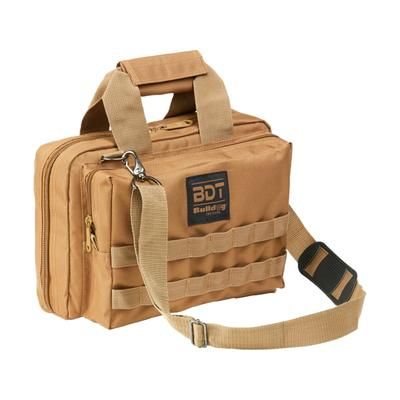 Bulldog Cases & Vaults Deluxe 2 Pistol Range Bag w/ Strap & MOLLE Tan BDT917T
