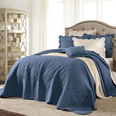 100% Cotton Florence Oversized Bedspread by BrylaneHome in Smoky Blue (Size QUEEN)