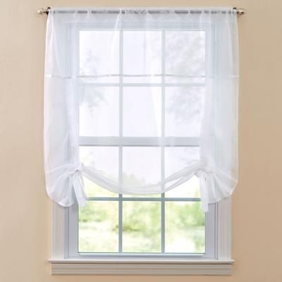 Wide Width BH Studio Sheer Voile Tie-Up Shade by BH Studio in White (Size 32" W 63" L) Window Curtain