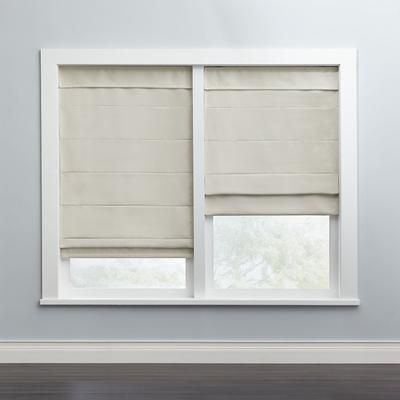 Wide Width Cordless Large Fold Woven Blackout Roman Shade by BrylaneHome in Ivory (Size 39" W 64" L) Window Shade