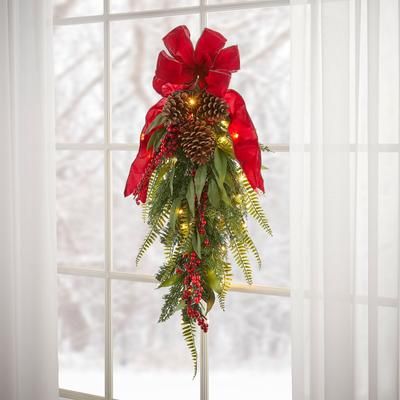 Pre-Lit Winterberry Hanging Swag by BrylaneHome in Green Christmas Swag
