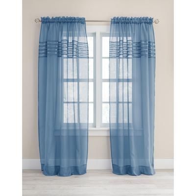 Wide Width BH Studio Sheer Voile Pleated Rod-Pocket Panel by BH Studio in Smoke Blue (Size 56" W 95" L) Window Curtain