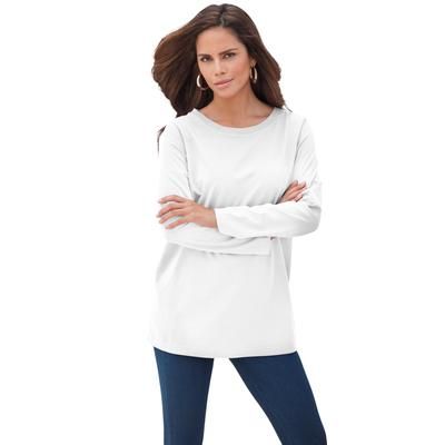 Plus Size Women's Plus Size Cotton Ultimate Long Sleeve Crewneck Tee by Roaman's in White (Size 4X) Shirt