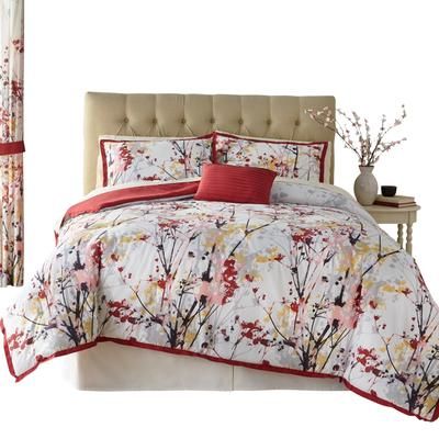 Funky Floral 6-Pc. Comforter Set by BrylaneHome in Burgundy Multi (Size KING)