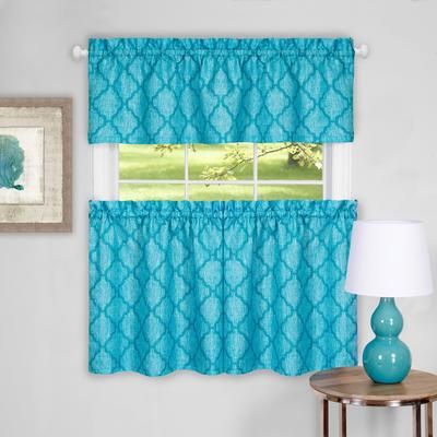 Wide Width Colby Window Curtain Tier Pair and Valance Set by Achim Home Décor in Turquoise (Size 58" W 36" L)