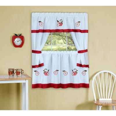 Wide Width Gala Embellished Cottage Window Curtain Set by Achim Home Décor in Red (Size 58" W 36" L)