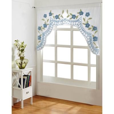 Wide Width Bloomfield Collection in Floral Design 100% Cotton Tufted Chenille Valance by Better Trends in Blue (Size 60" W 40" L)