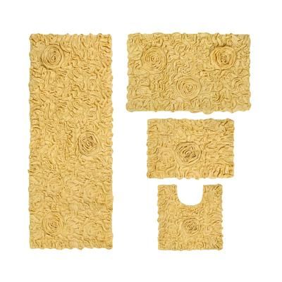 Bellflower 4-Pc. Bath Rug Set Ivory by Home Weavers Inc in Yellow (Size 4 RUG SET)
