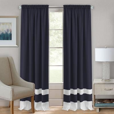 Wide Width Darcy Rod-Pocket Window Curtain Panel by Achim Home Décor in Navy White (Size 52" W 84" L)