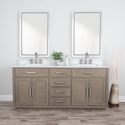 Randolph Morris Barrett 72 Inch Oak Vanity with Rectangular Undermount Sinks - Gray Oak RMKEM-72GK-SWH
