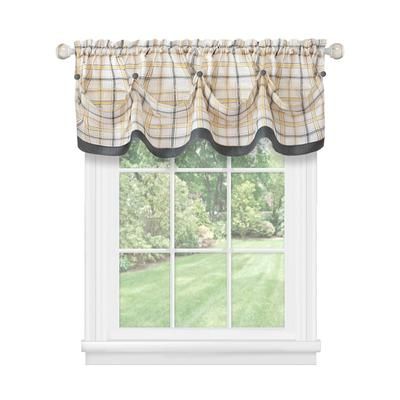 Wide Width Tattersall Tuck Valance with Buttons - 58x14 by Achim Home Décor in Grey (Size 58" W 14" L)