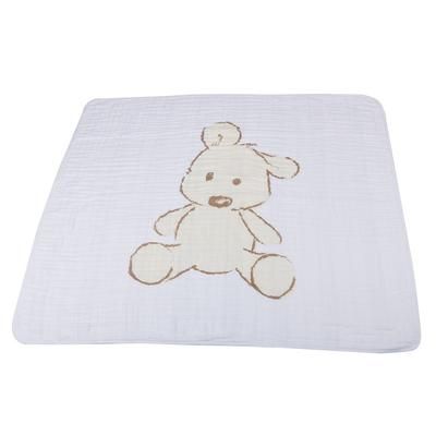 Teddy Bear and Grey Stripe Cotton Muslin Newcastle Blanket - Newcastle Classics 333