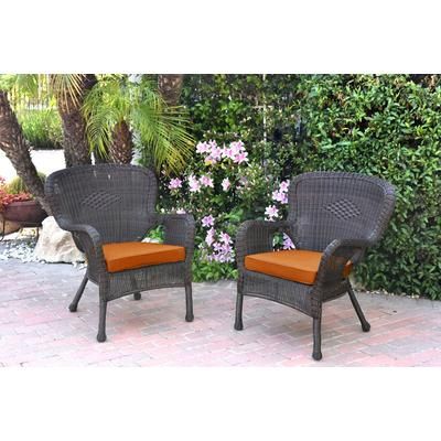 Set Of 2 Windsor Espresso Resin Wicker Chair With Orange Cushions- Jeco Wholesale W00215-C_2-FS016