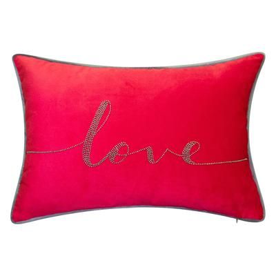 Celebrations Beaded "Love" Lumbar Decorative Pillow by Levinsohn Textiles in Red
