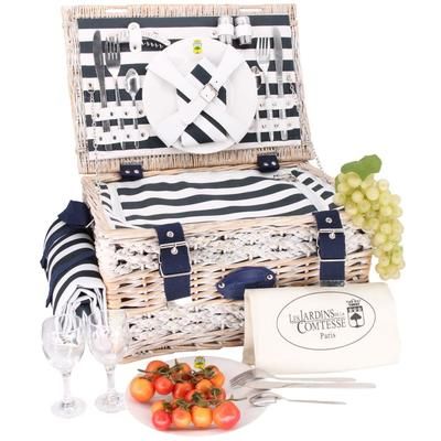 Panier pique-nique Marine aux rayures bleues et blanches 2 personnes