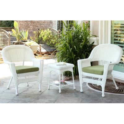 White Wicker Chair And End Table Set With Sage Green Chair Cushion- Jeco Wholesale W00206_2-CES029