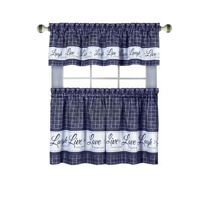 Live, Love, Laugh Window Curtain Tier Pair and Valance Set - 58x24 by Achim Home Décor in Navy