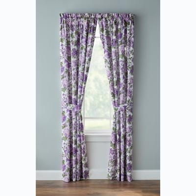 Florence Panel Set with Tiebacks by BrylaneHome in Plum Floral Curtain