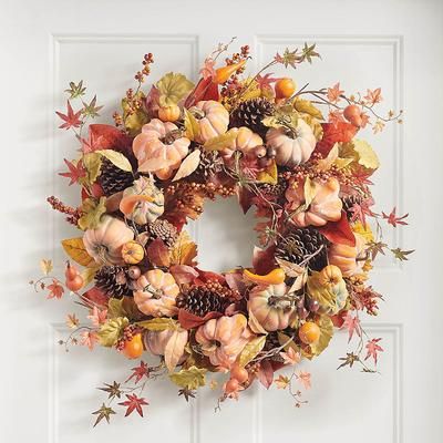 Harvest Pumpkin Wreath - 28" - 28" dia. - Grandin Road