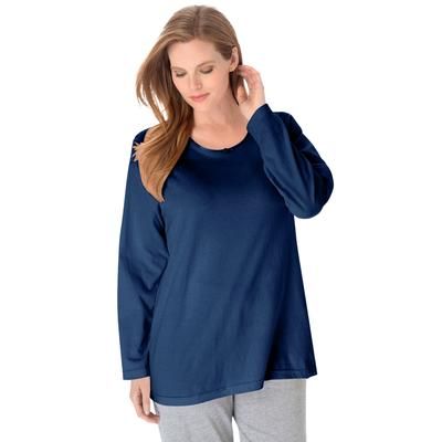 Plus Size Women's Satin trim sleep tee by Dreams & Co® in Evening Blue (Size L) Pajama Top