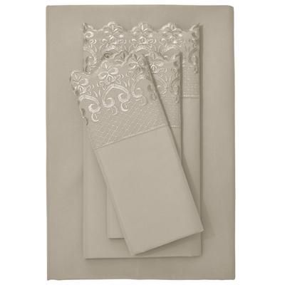 Hotel Embroidery Sheet Set by BrylaneHome in Taupe (Size FULL)