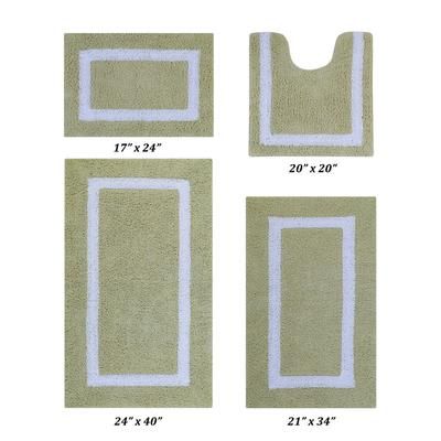 Hotel Collections Bath Mat Rug 4 Piece Set (17" X 24" | 20" X 20" | 21" X 34" | 24" X 40") by Better Trends in Sage White