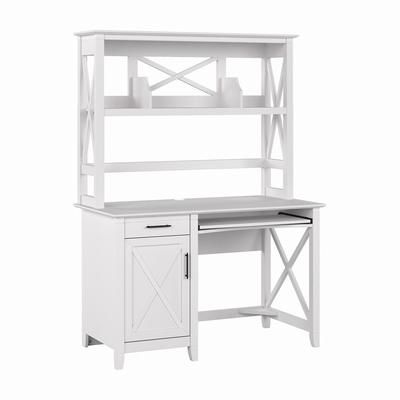 Bush Furniture Key West 48W Small Computer Desk with Hutch in Pure White Oak - KWD248WT-03