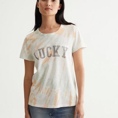 Lucky Brand Lucky Font Classic Tee - Women's Clothing Tops Shirts Tee Graphic T Shirts, Size S