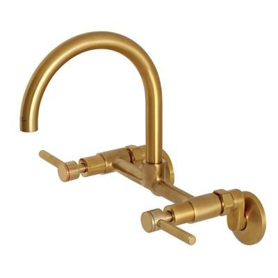 Kingston Brass Concord 8-Inch Adjustable Center Wall Mount Kitchen Faucet, Brushed Brass - Kingston Brass KS814SB