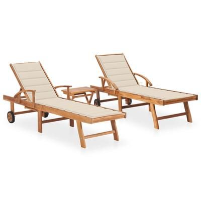 vidaXL Lettini Prendisole 2 pz con Tavolo e Cuscino Massello di Teak