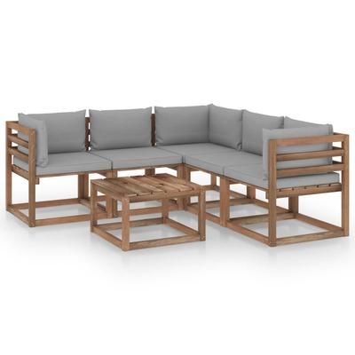 vidaXL Set Divani da Giardino 6 pz Cuscini Grigi in Legno di Pino